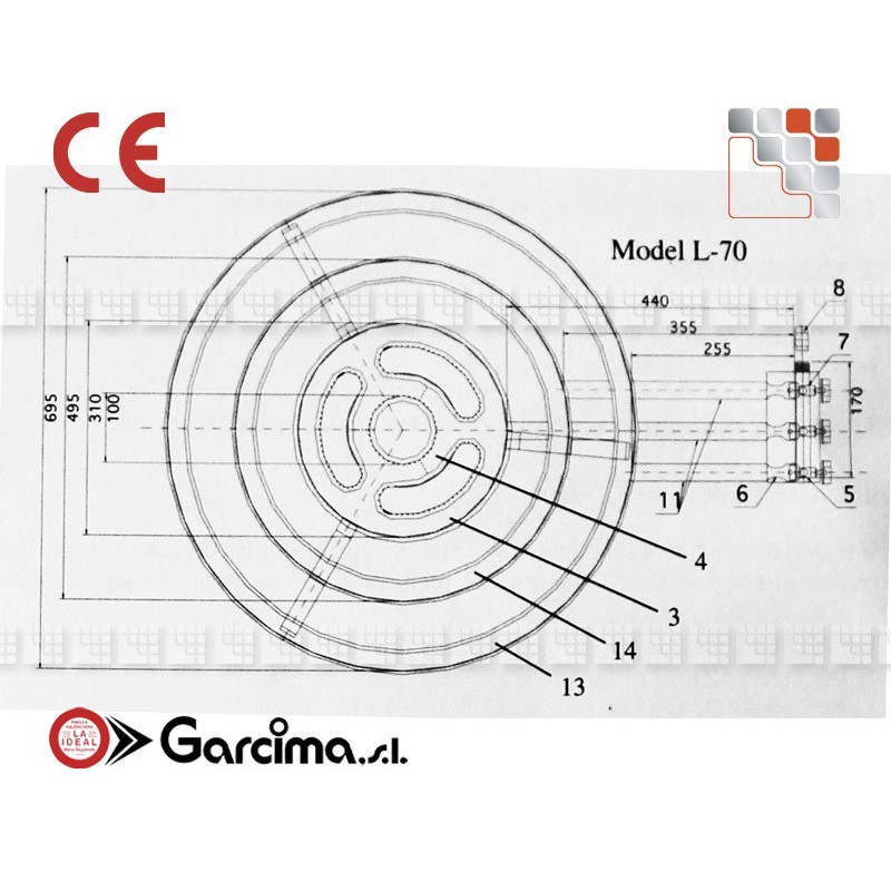 Brûleur à Gaz Professionnel Garcima L-70 Pour Paella - 34kW, Flammes Latérales Double Rangée