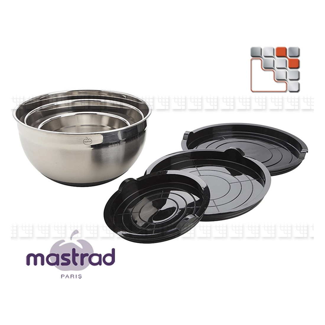 Set of 3 MASTRAD M12-BAD4 Non-Slip Stainless Steel Salad Bowls Mastrad® Kitchen Utensils
