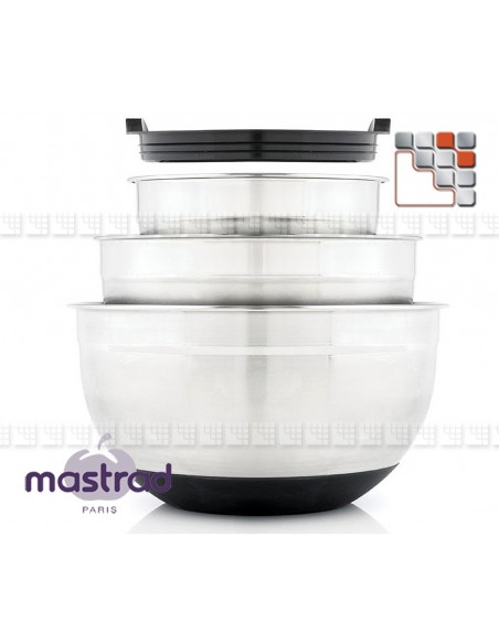 Set of 3 MASTRAD M12-BAD4 Non-Slip Stainless Steel Salad Bowls Mastrad® Kitchen Utensils