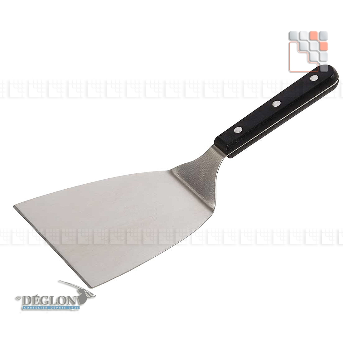 Stainless steel elbow spatula for plancha E07-SP150 ENO sas Accessoires and stainless steel wooden trolleys