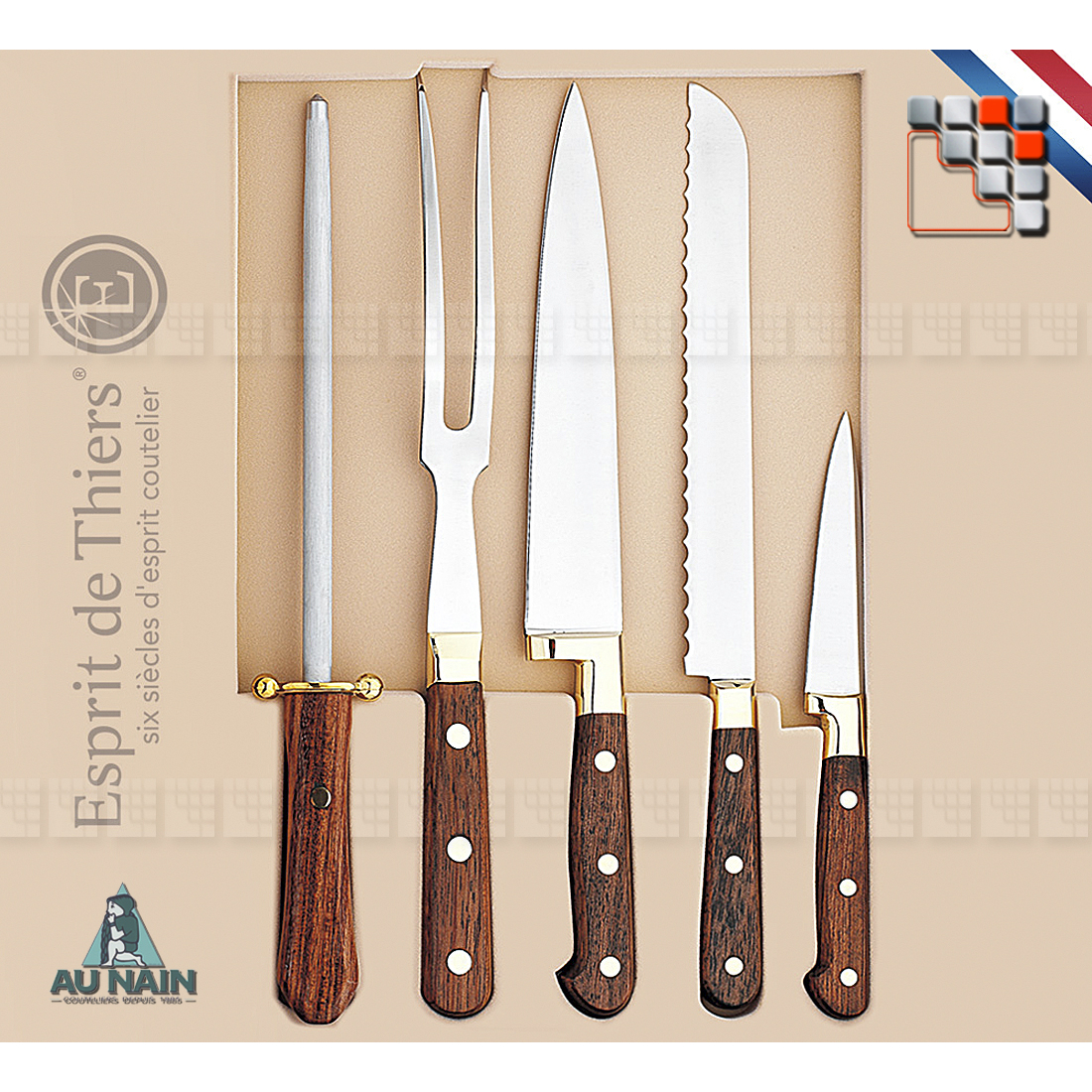 Coffret 5 pièces Prince Gastronome Palissandre AUNAIN A38-1808001 AU NAIN® Coutellerie Couteaux & Découpe