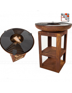 BRASERO RedFire Trinidad Barbecue Plancha Firepit with wooden storage O20-BTR75 OutTrade MONOLITH Kamado Braziers Barbecue