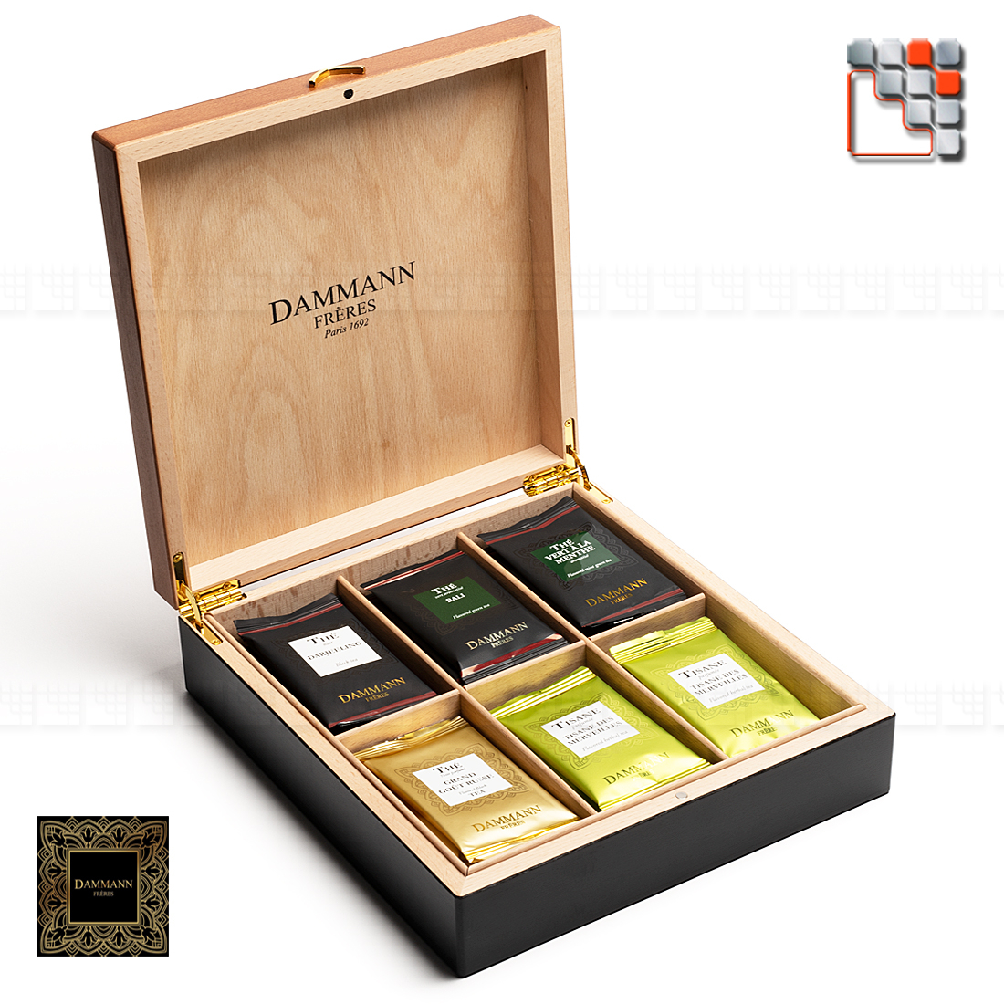 “Welcome” Precious Wood box 42 bags of DAMMANN flavored tea and herbal tea